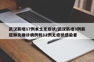 武汉新增17例本土无症状/武汉新增3例新冠肺炎确诊病例和12例无症状感染者